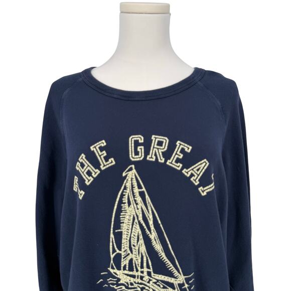 THE GREAT Crew Neck Sailboat Logo Graphic Sweatshirt Women's L Casual Nautical - Picture 2 of 7
